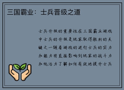 三国霸业：士兵晋级之道